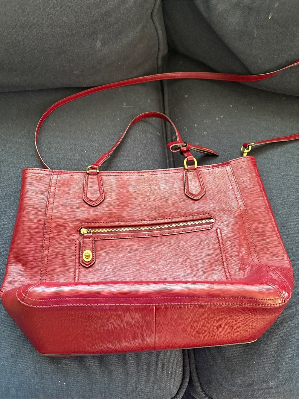 Coach Red Leather Shoulder Bag with Gold Hardware